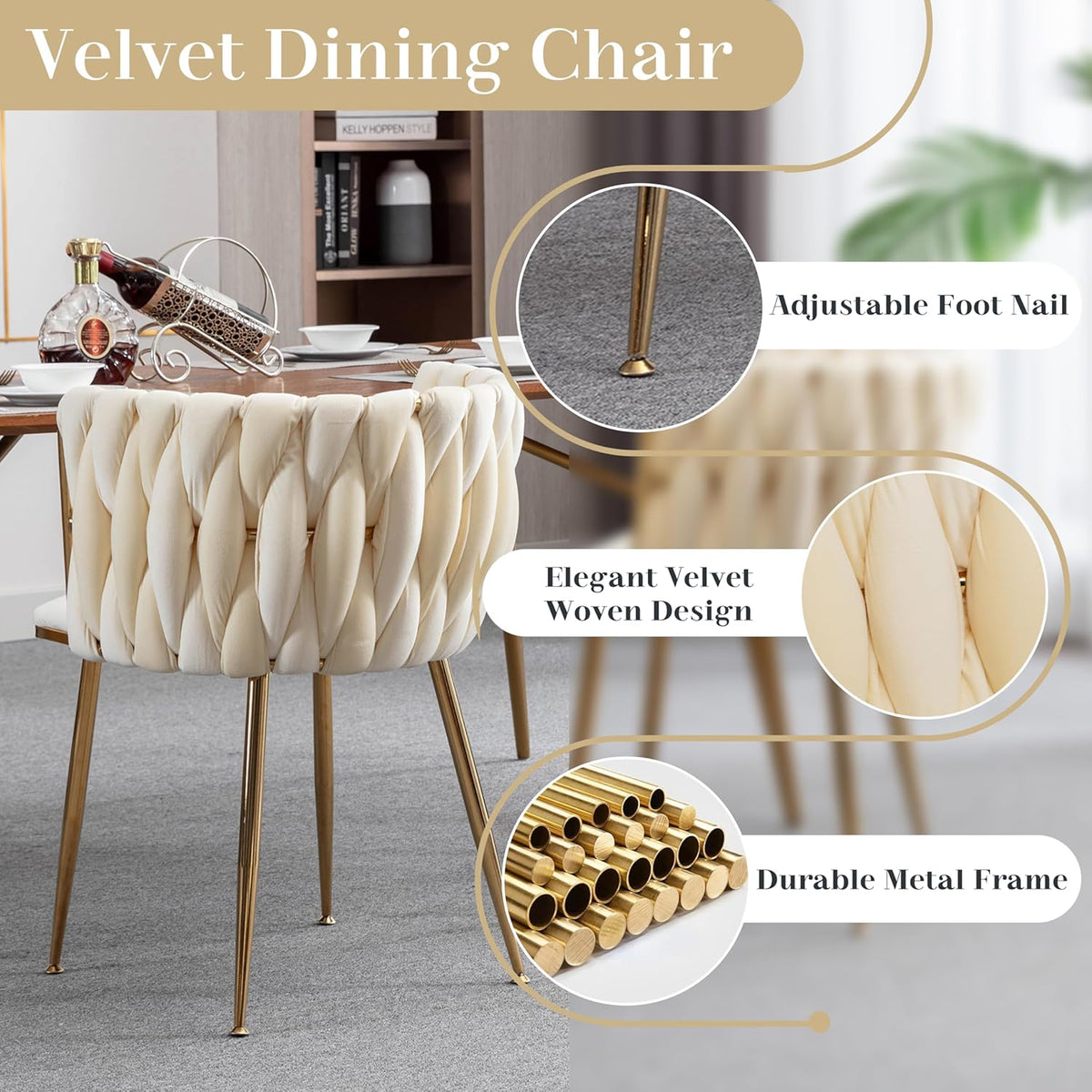 7 PCS Clear Glass Dining Table Set with Beige Woven Chairs Q28275