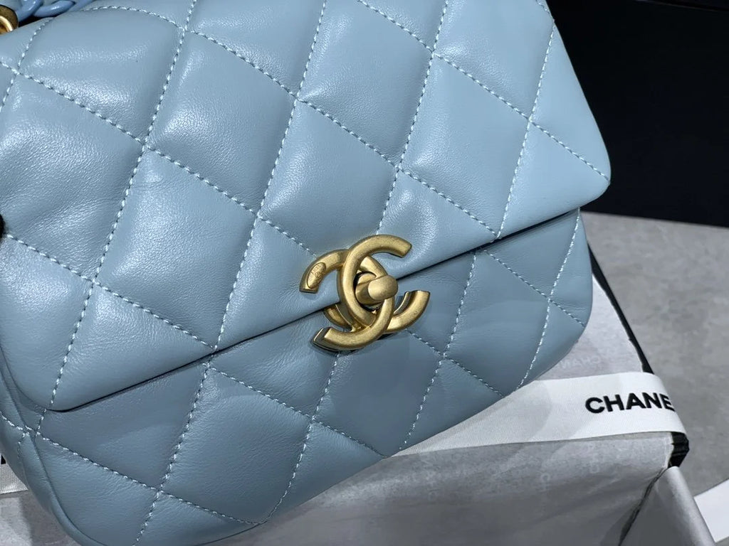 Mini Flap Bag Gold-Tone Metal Blue Bag L921