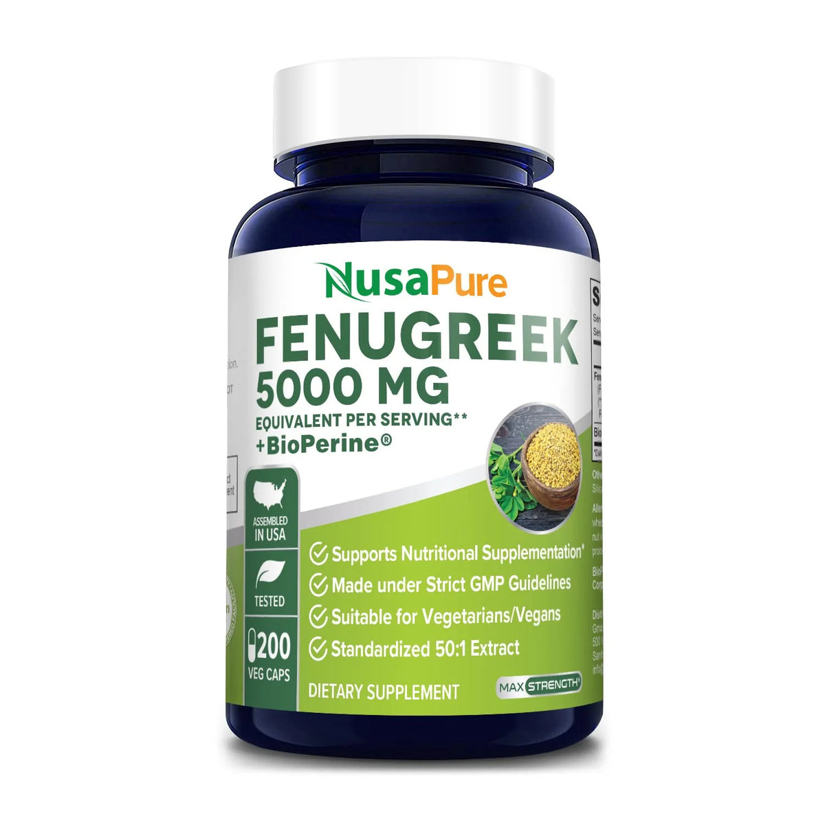 Fenugreek Capsules 5000mg 200 Veggie Caps Non-GMO Gluten Free U2040