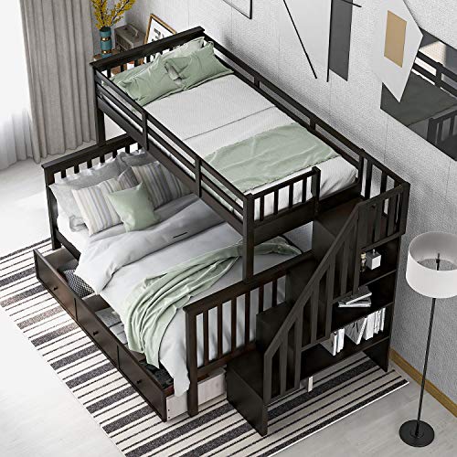 White Twin Over Twin Wood Bunk Bed with Trundle Y604