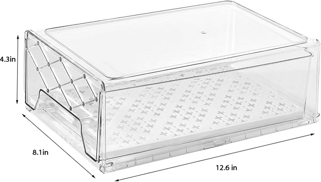 Plastic Stackable Fridge Organizer Bins with Removable Drain Tray, 2 Pack Y1597