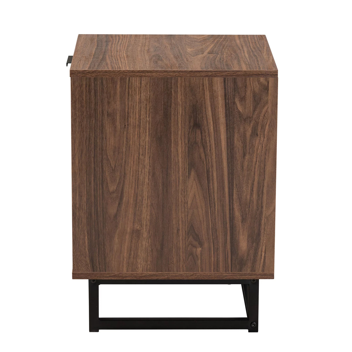 Walnut Brown Wood and Black Metal 1-Drawer End Table L27993