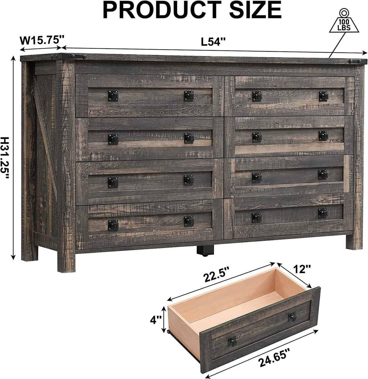 8 Drawer Wood Rustic Dresser H939025