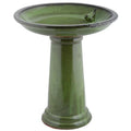 Ceramic Bird Bath on Pedestal with Bird, Green V9253