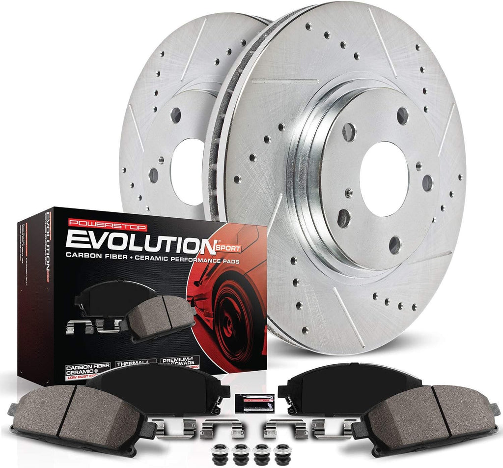 Rear Z23 Carbon Fiber Brake Pads with Drilled & Slotted Brake Rotors Kit L301160