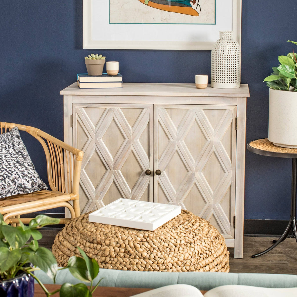 White Two-Door Acacia Cabinet with Metal Base and Adjustable Shelf R2719