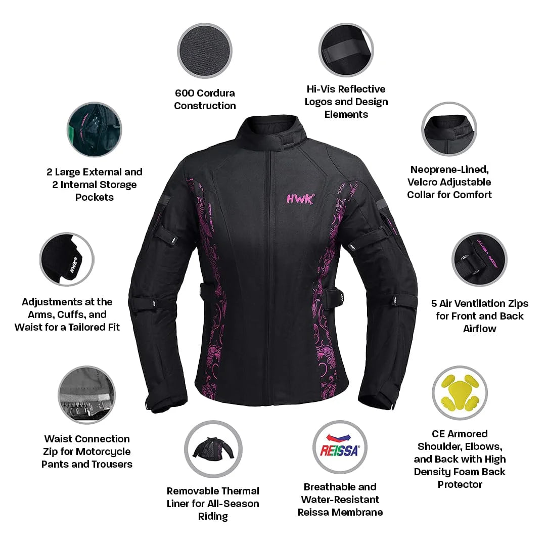 Water Resistant Textile Motorcycle Jacket with CE Armor Black & White Large E289191