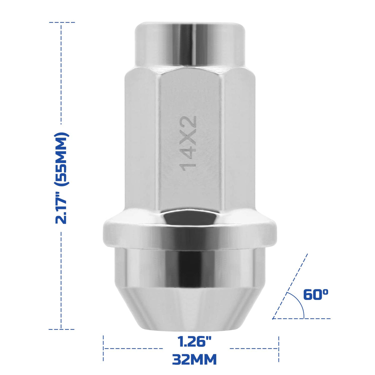24pcs Chrome Cone Seat Lug Nuts M14x2.0 C8063
