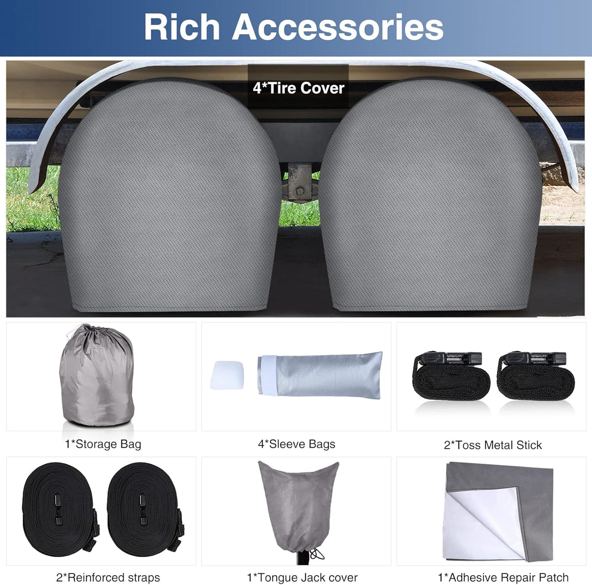 Upgraded Waterproof 500D Travel Trailer Cover with 4 Tire Covers, Tongue Jack Cover F98600