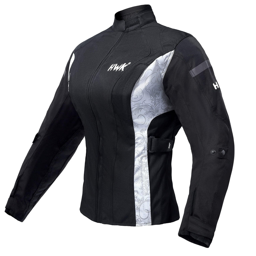 Water Resistant Textile Motorcycle Jacket with CE Armor Black & White Large E289191