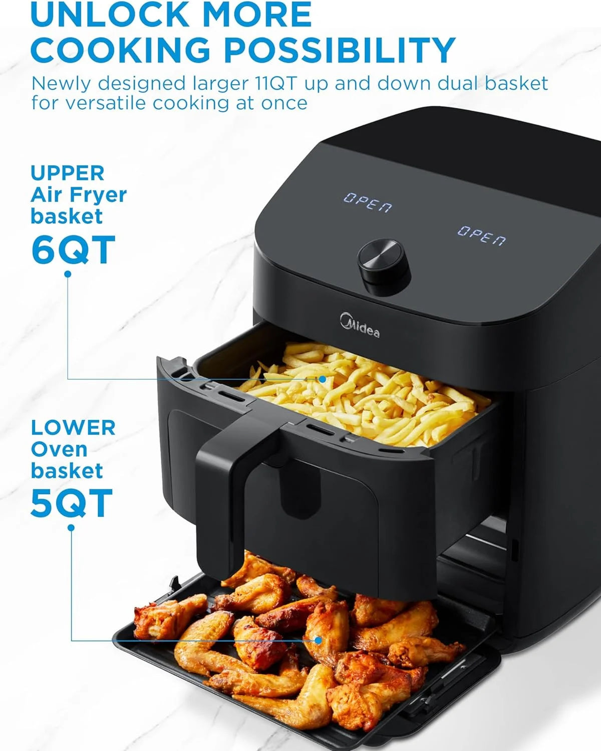 8 in 1 Dual Air Fryer 11 Quart with 2 Independent Baskets M10359
