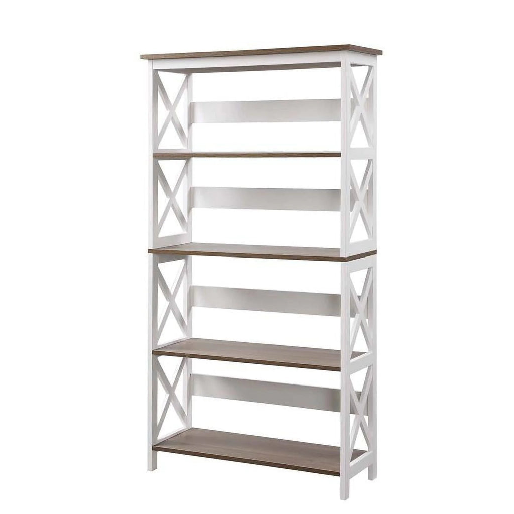 White 5 Tier Wood Bookcase Set of 2 X970