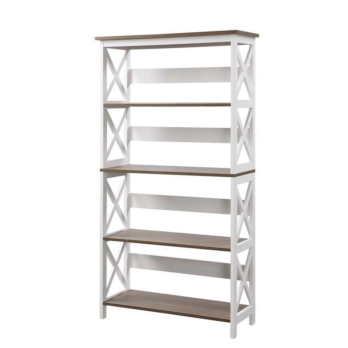 White 5 Tier Wood Bookcase Set of 2 X970