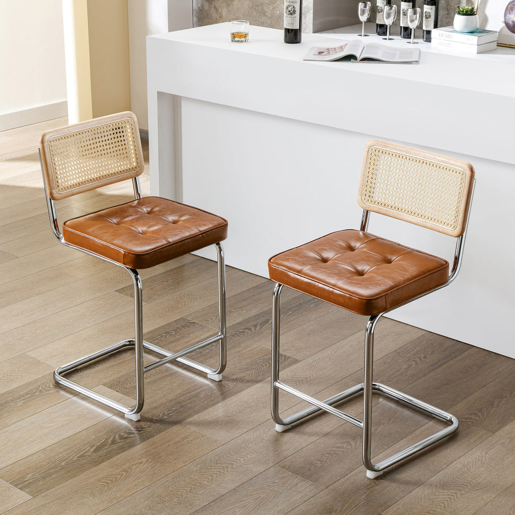 23.6 Inch Rattan Upholstered Bar Stools Set of 2 W2810