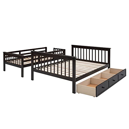 White Twin Over Twin Wood Bunk Bed with Trundle Y604