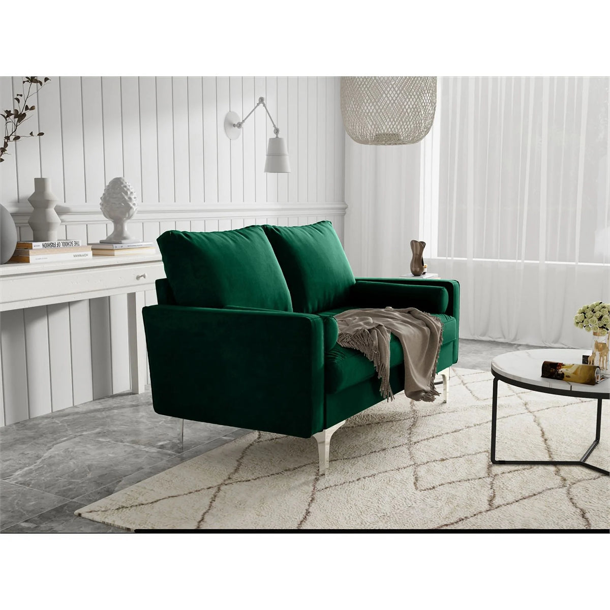 Green Velvet Upholstered Loveseat A2870