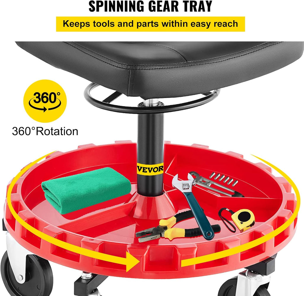 Pneumatic Stool, 400 LBS, 22” to 26” Adjustable Height, Round Shop Stool with Parts Tray R67758