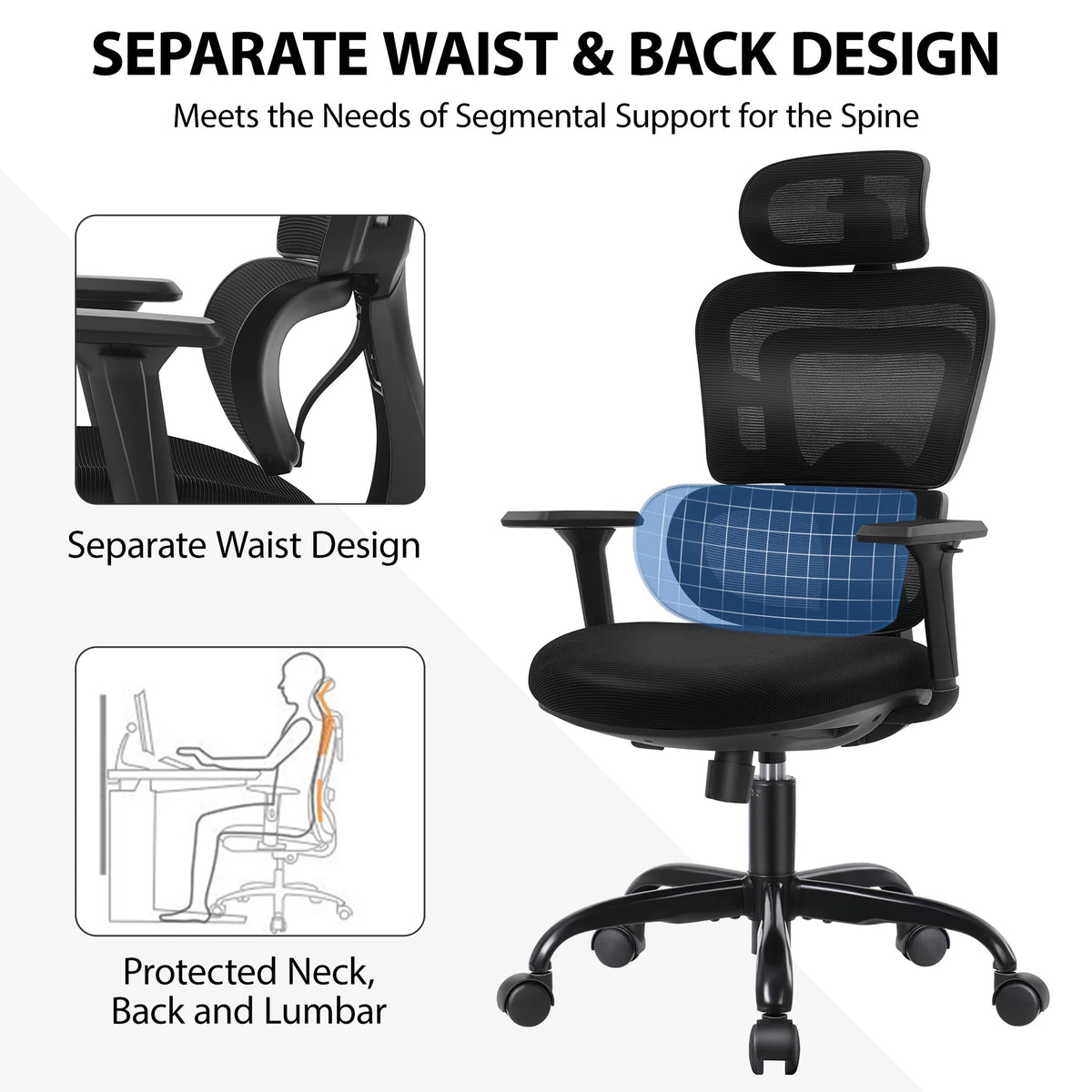 Black Ergonomic Office Chair with Lumbar Support S213112