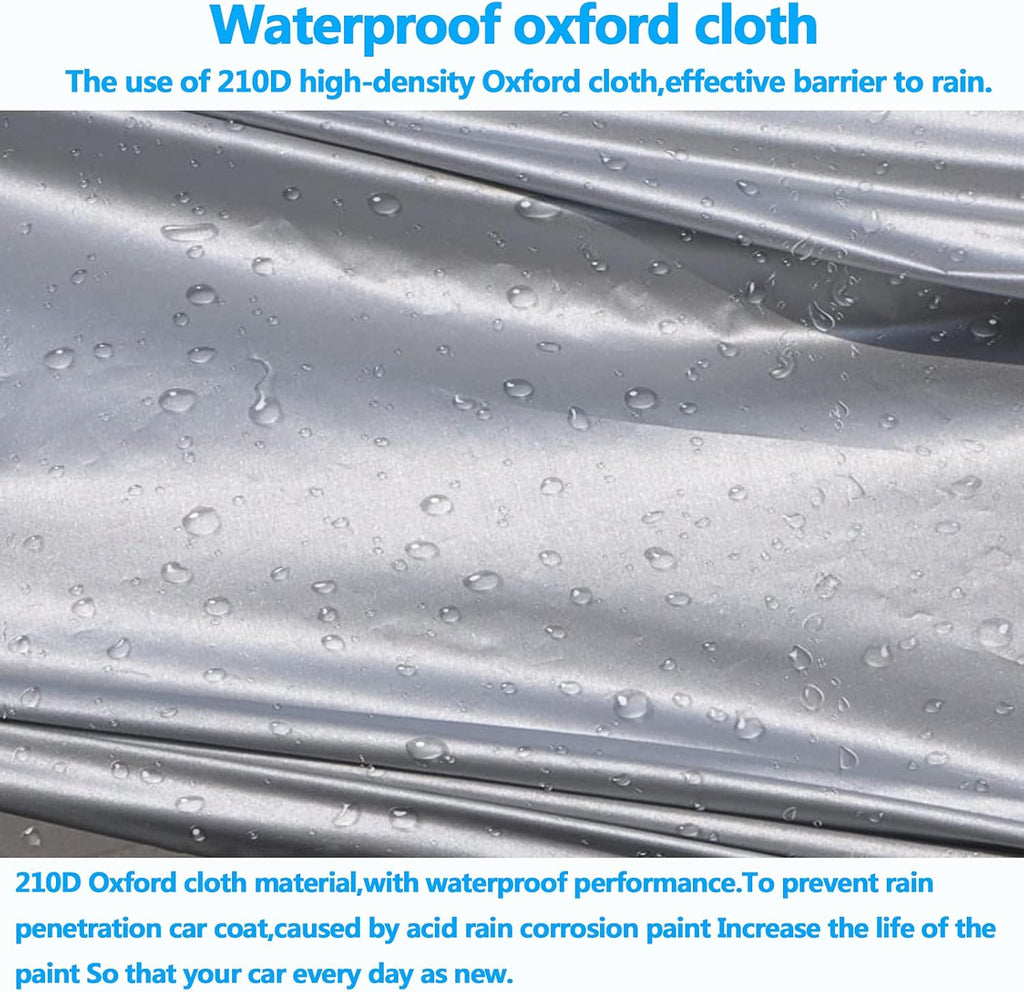 210D Oxford Waterproof Car Cover with Zipper Door, Reflective Strip, Windproof Straps T4157