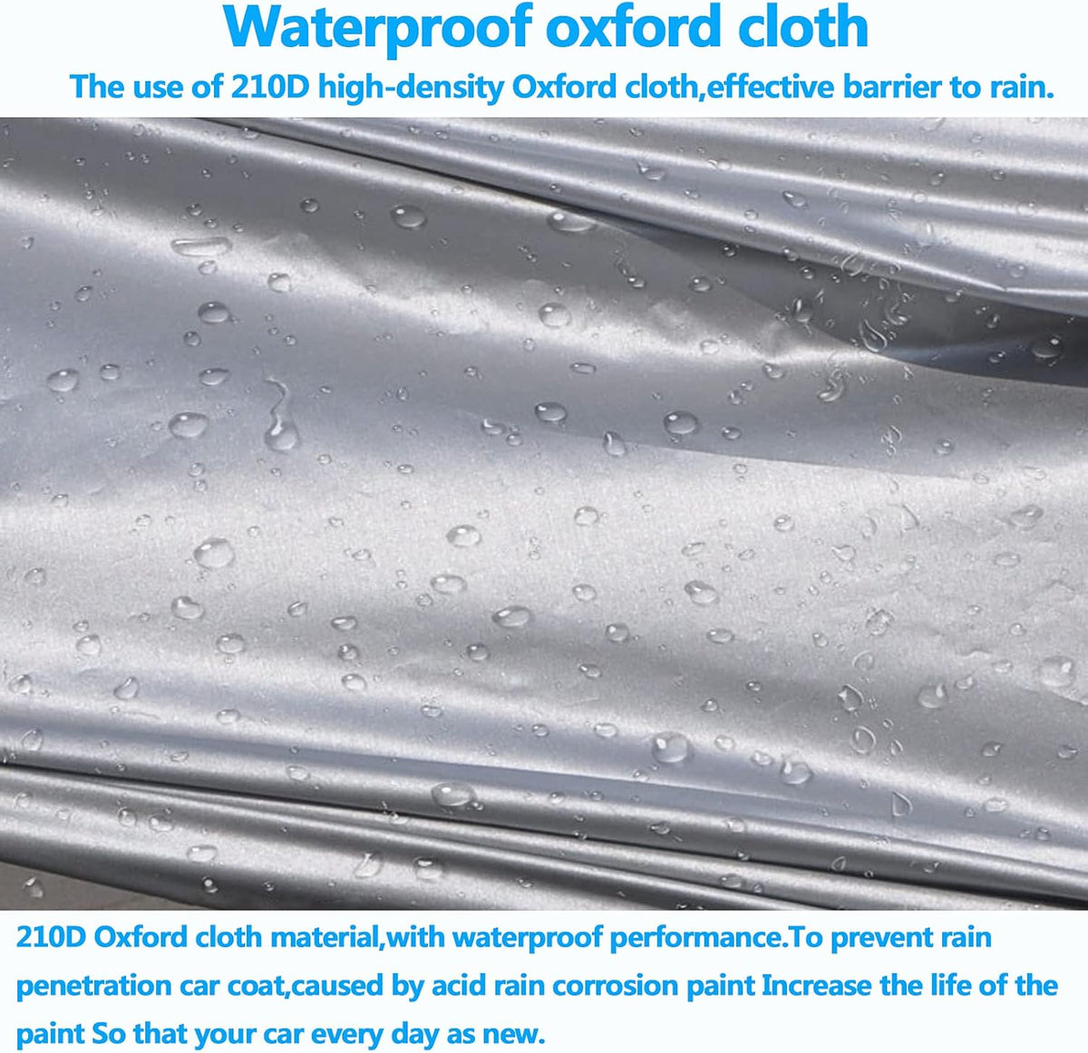 210D Oxford Waterproof Car Cover with Zipper Door, Reflective Strip, Windproof Straps T4157