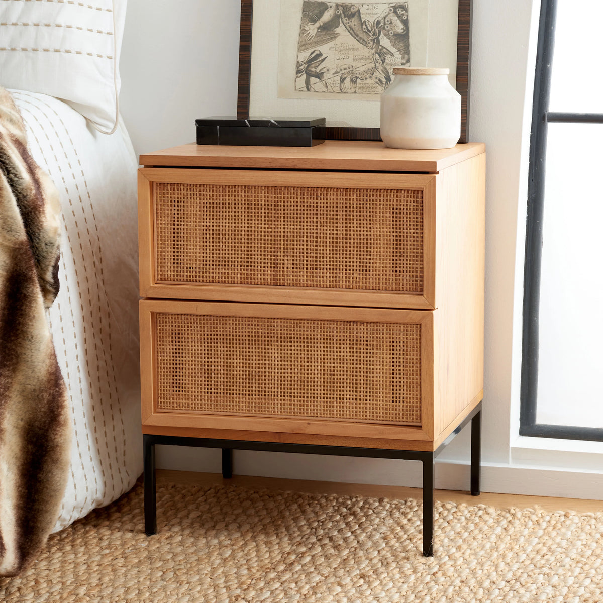 2 Drawer Rattan Nightstand V90895