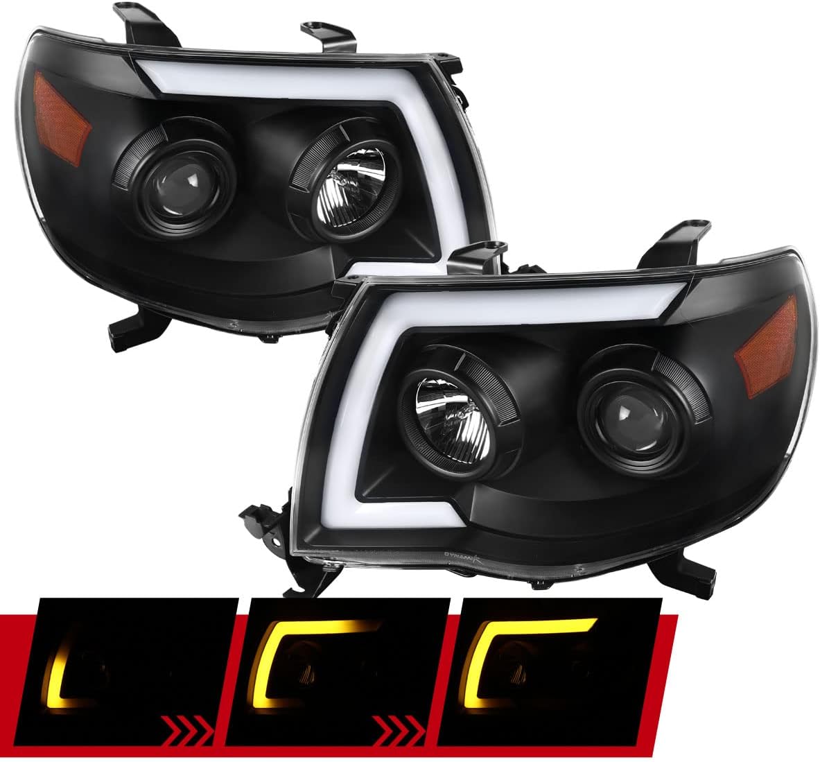BLK Projector Headlights with LED Sequential Switchback Signal K726