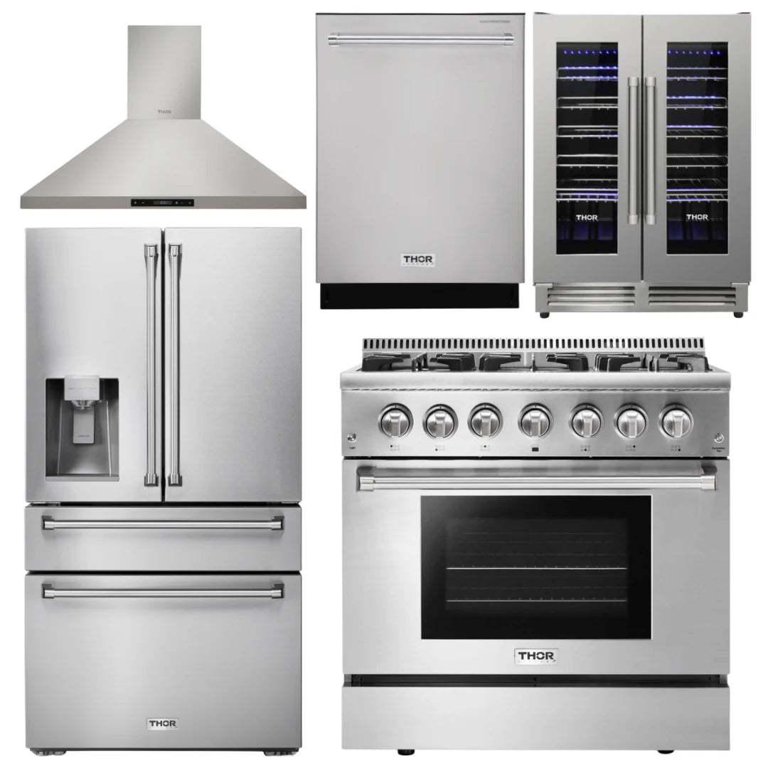 36 Dual Fuel Range, Range Hood, Refrigerator, Dishwasher, Wine Cooler O39935