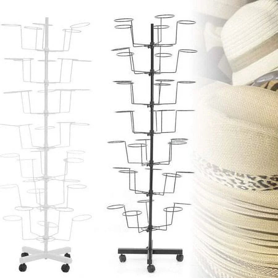 7 Tier Rotating Hat Rack Stand with 35 Hooks White G3489