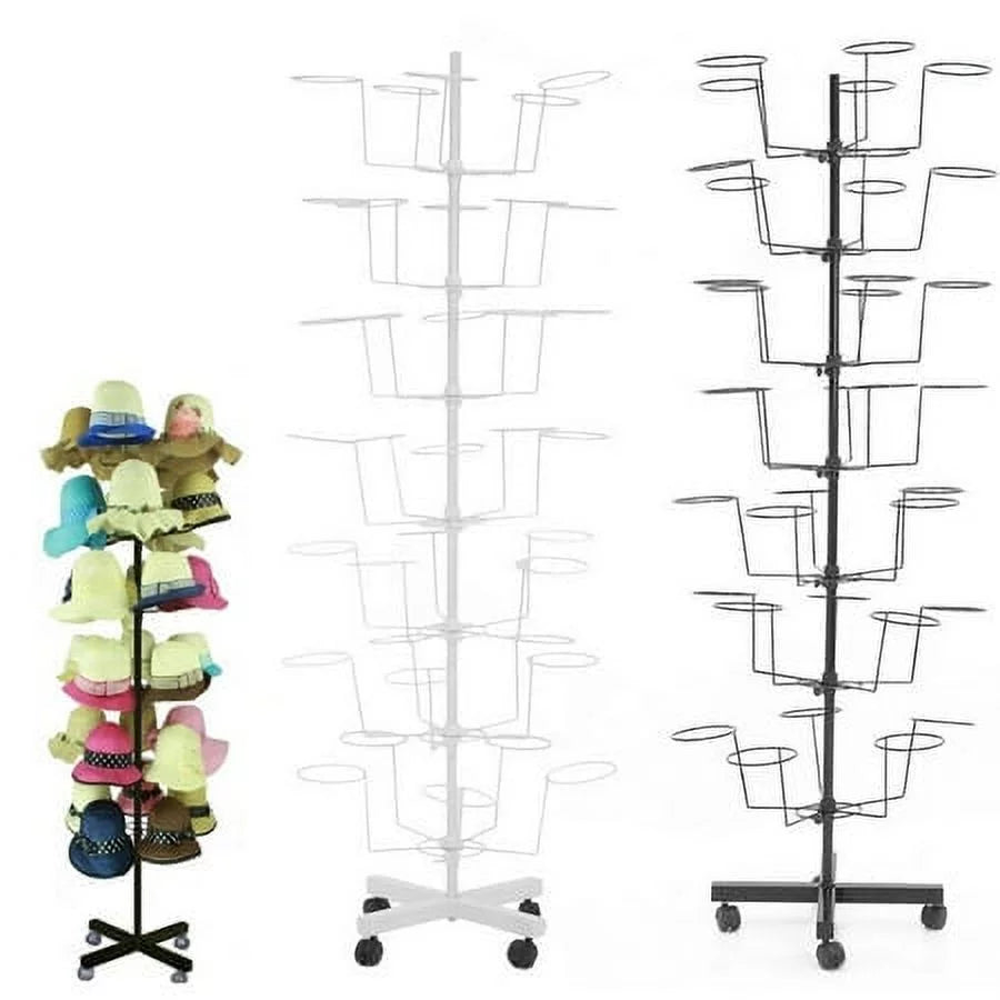 7 Tier Rotating Hat Rack Stand with 35 Hooks White G3489