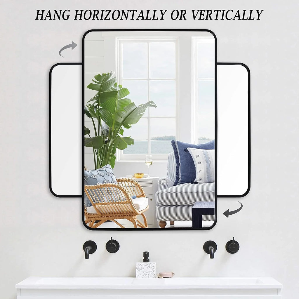Black 30x48 Rectangular Metal Framed Wall Mirror Z610543