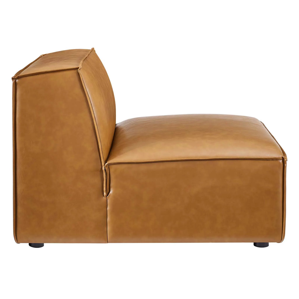 Tan Vegan Leather Sectional Sofa Armless Chair U774