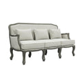 Cream Linen & Brown Sofa with 3 Pillows V37015