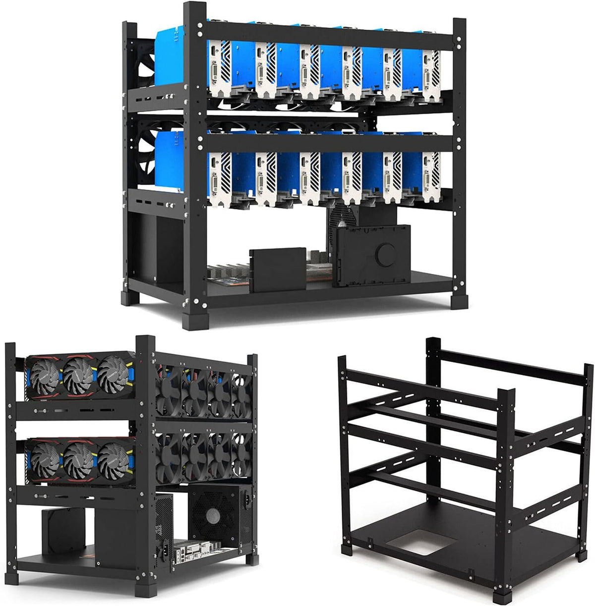 12 GPU Cold Rolled Steel Mining Rig Frame Black Y3094
