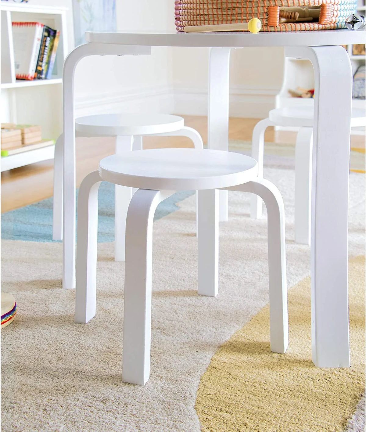 White Stacking Bentwood Kids Table and Chairs Set V4132