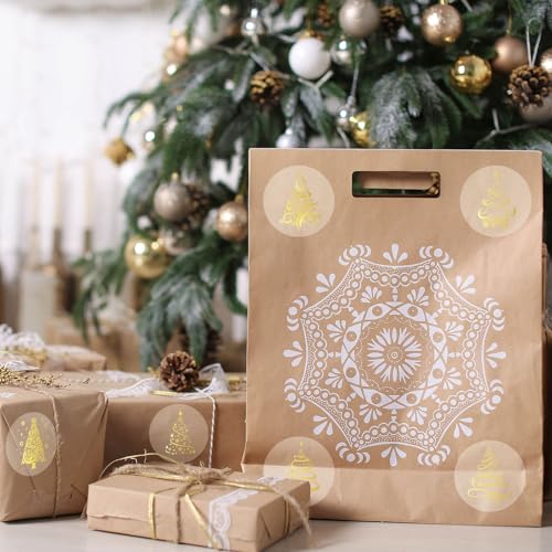 1000Pcs Clear Christmas Stickers Roll Gold Foil Self-Adhesive Label Decals G972037