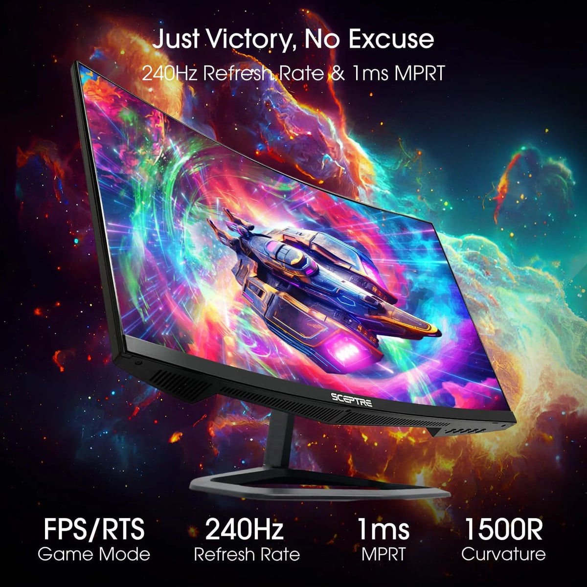 Curved 24.5-inch Gaming Monitor 240Hz 1080p 1ms DisplayPort HDMI Blue Light Shift Built-in Speakers Machine Black N8421