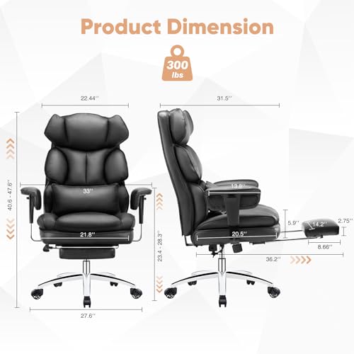 Black PU Leather High Back Desk Chair with Footrest I728174