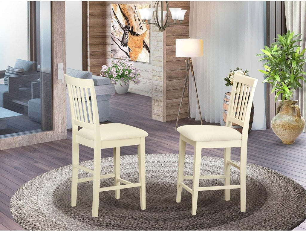Linen Fabric Pub Height Wooden Counter Stool, Set Of 2 Z394