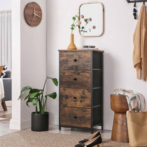 Rustic 4 Drawer Dresser with Wooden Top and Metal Frame K714192