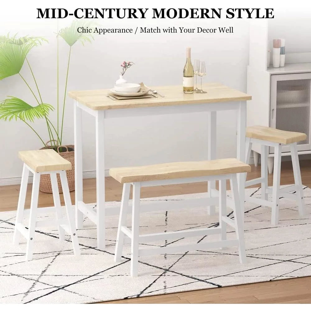 Rubber Wood 4-Person Bar Dining Table Set O31352