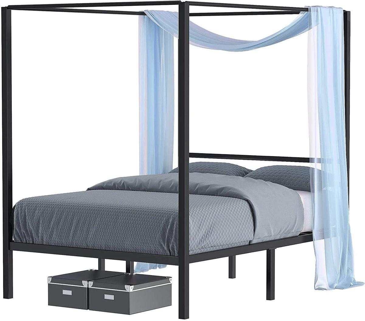 Queen Size Black Metal Canopy Bed Frame with Headboard C810