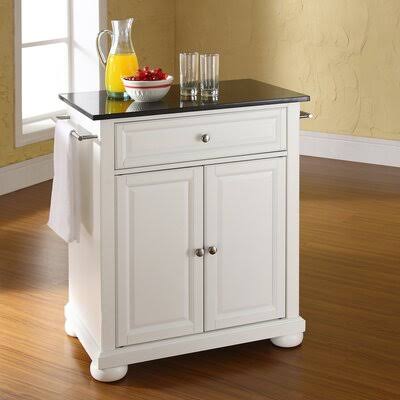 White Granite Top Portable Kitchen Cart Z677597