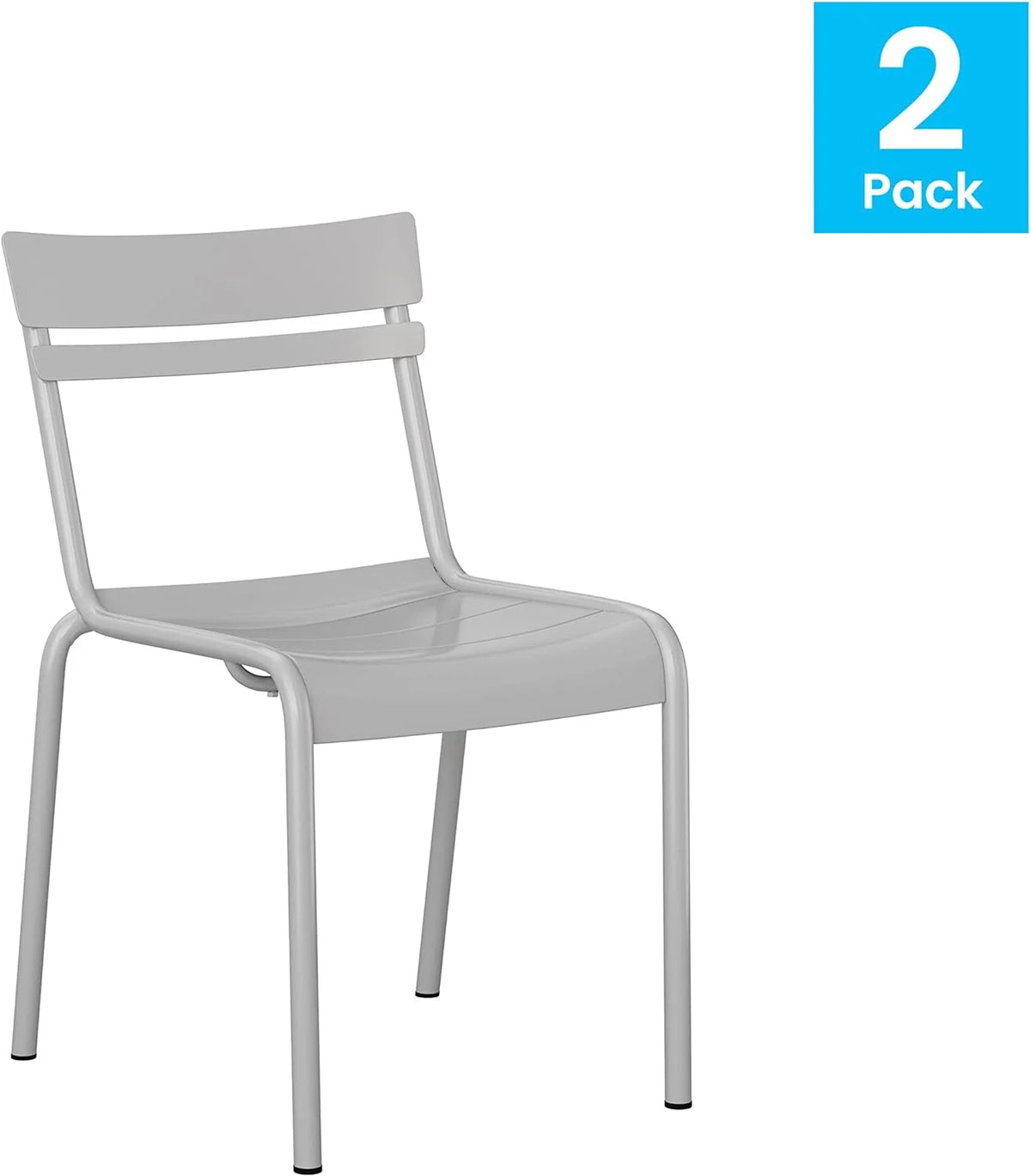 Steel Stack Chair, Indoor-Outdoor Armless Chair With 2 Slat Back In Silver, Set Of 2 J152