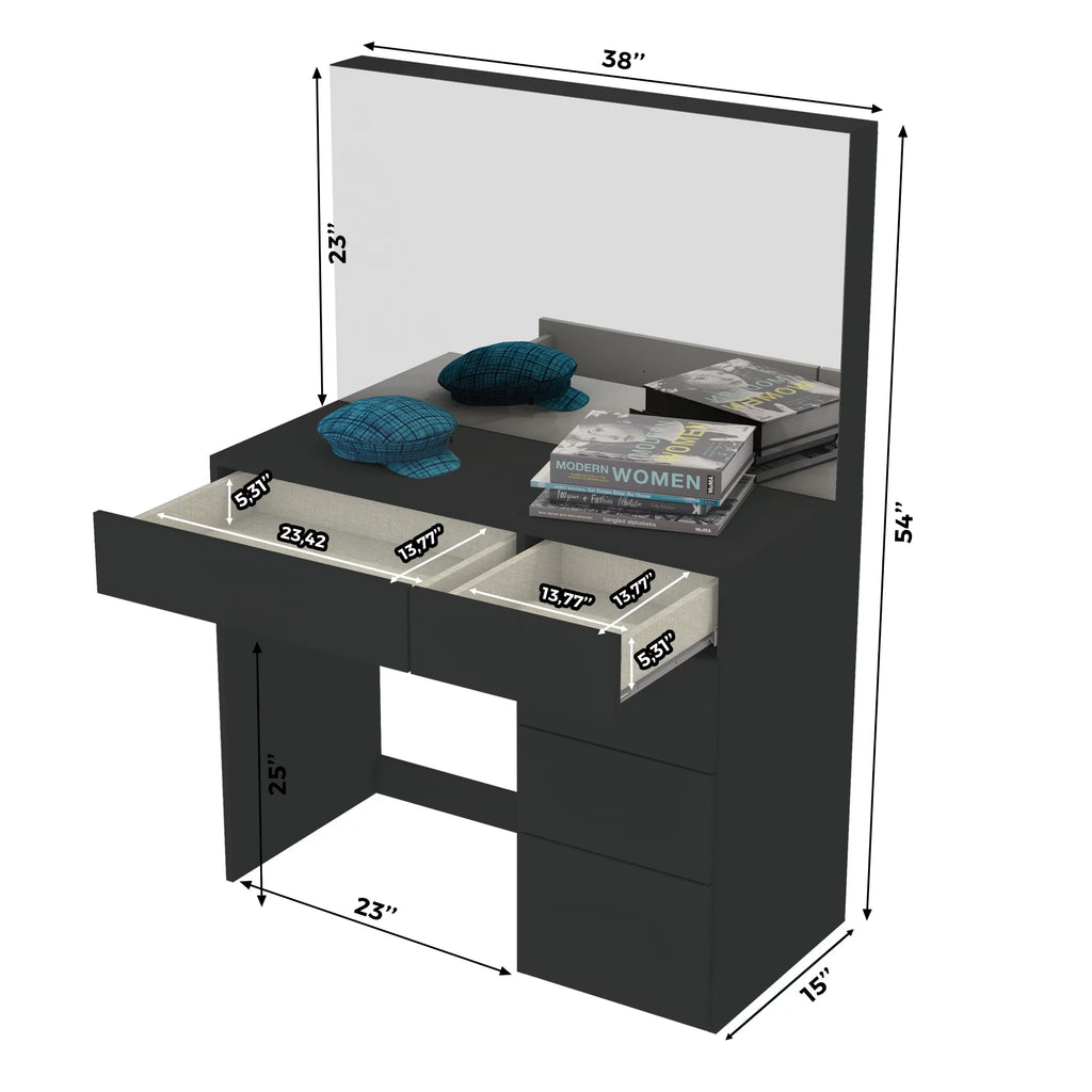 Black Makeup Vanity Table with 5 Drawers C7646