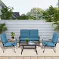 4-Piece Outdoor Furniture Conversation Set with Peacock Blue Cushions Q53515