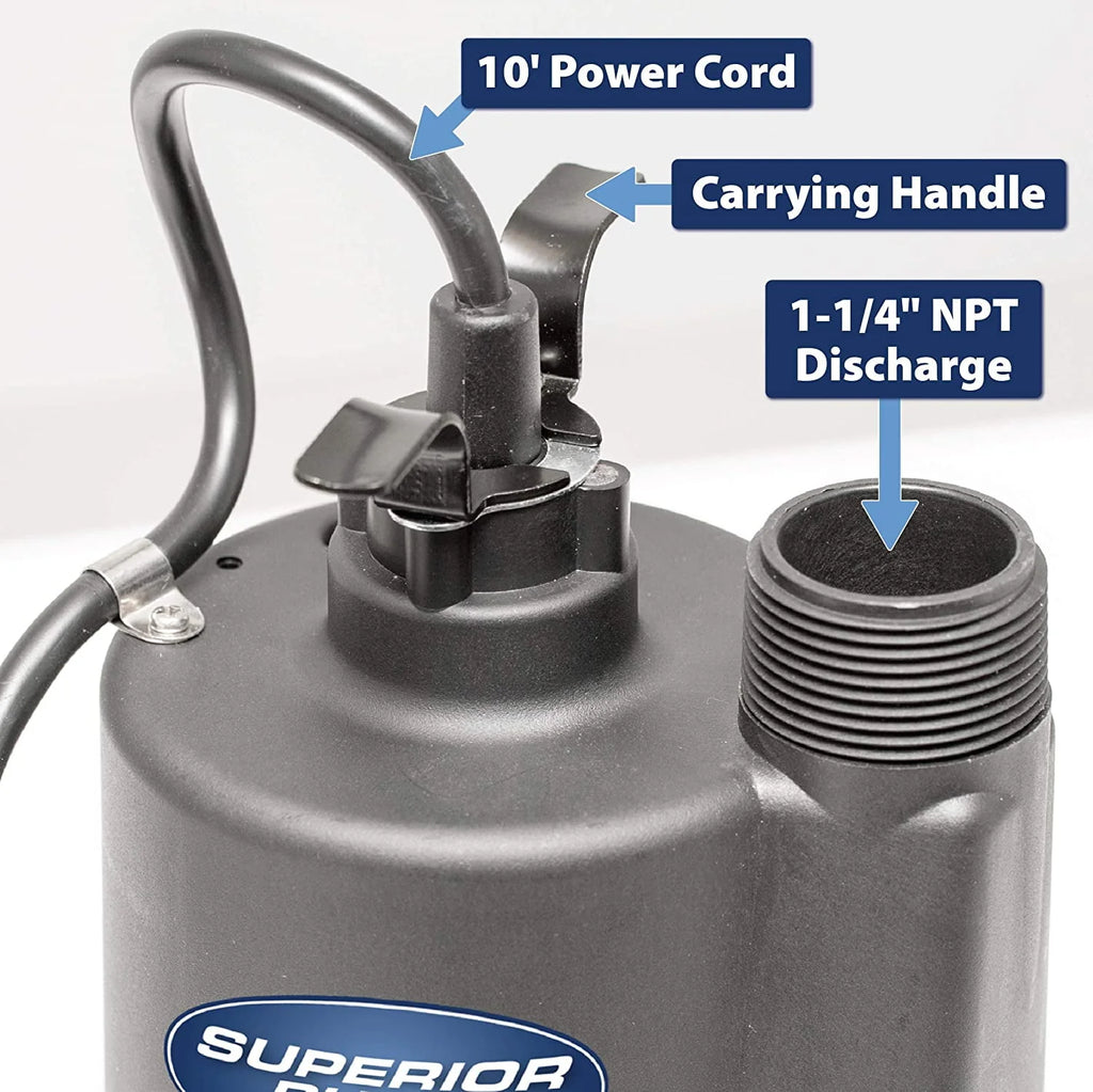 1/5 HP Thermoplastic Submersible Utility Pump with 10-Foot Cord R194539