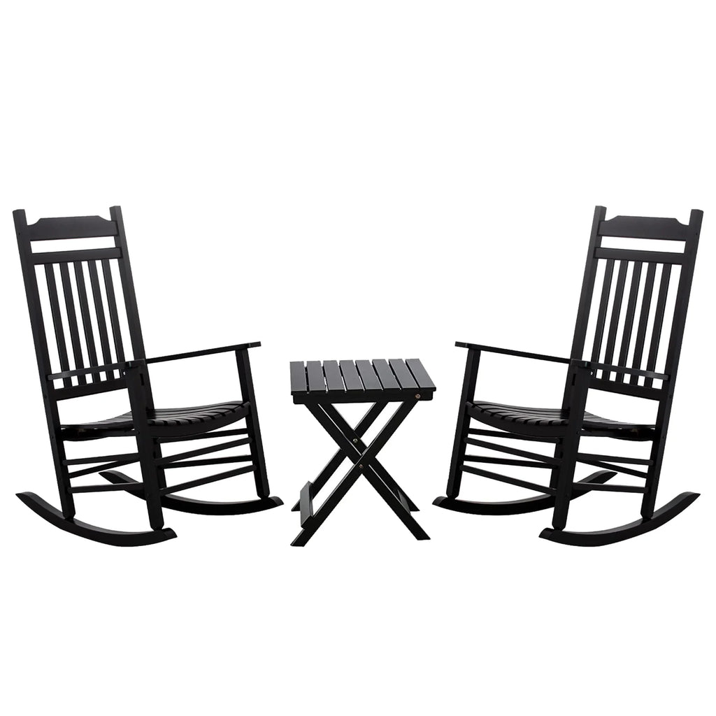 3 Piece Patio Rocking Chair Set with Side Table Black S61441