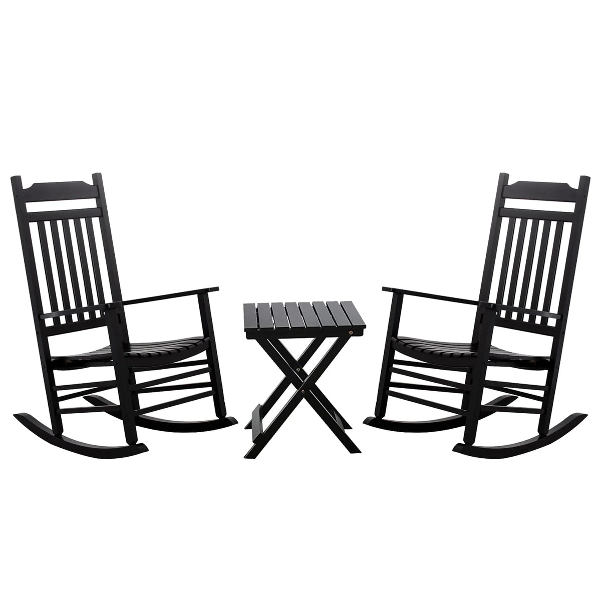 3 Piece Patio Rocking Chair Set with Side Table Black S61441