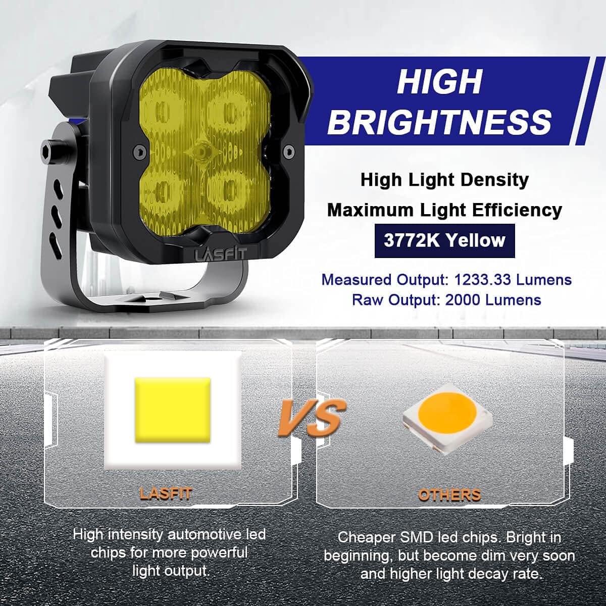 Yellow 3inch 2pcs 18W 3700K Led Pod Lights with Breather O90159