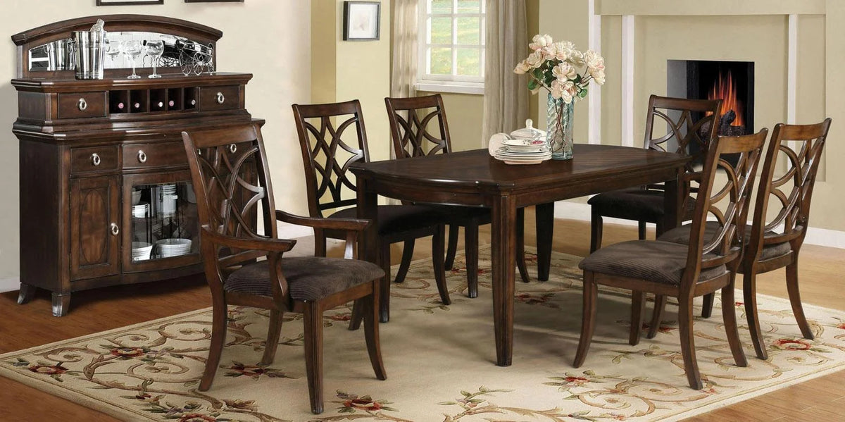 Dark Walnut Wood 8Pcs Dining Table Set Y91508